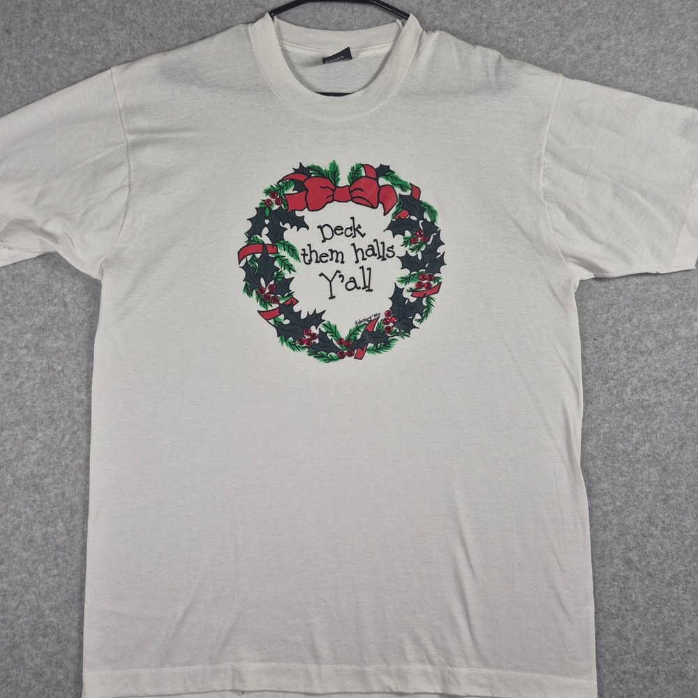 Vintage 1988 Screen Stars Best T-Shirt Mens XL White Christmas Wreath
